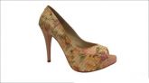 Peep Toe Floral Ouro