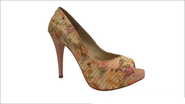 Peep Toe Floral Ouro